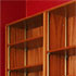 Close-up detail of large mahogony bookshelves